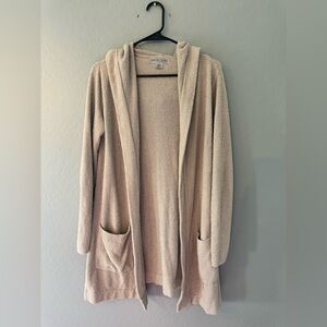 Barefoot Dreams Hooded Open Cardigan in Light Beige Cream